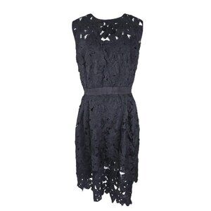 CARMEN MARC VALVO Black Floral Crochet Lace Sleeveless Fit Flare Midi Dress